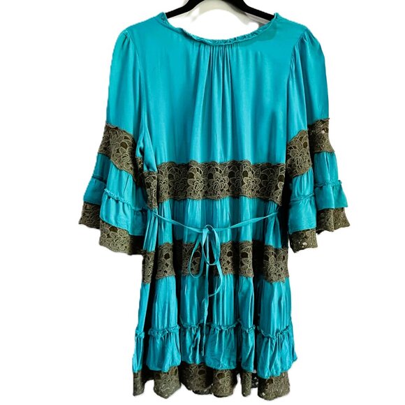 Urban Mango‎ Dress Boho Chic Turquoise Lace Tiered Size Large Women's - Picture 3 of 8